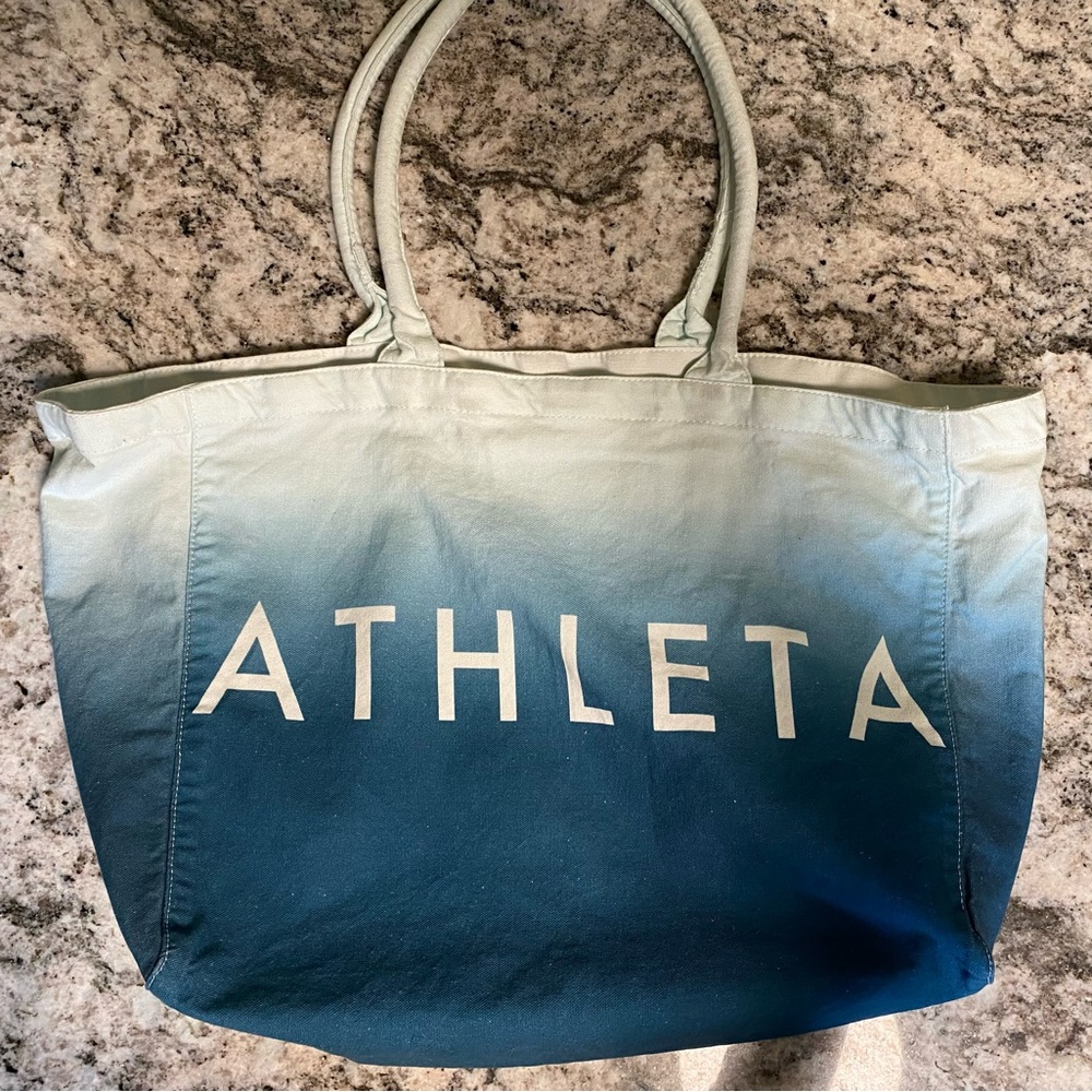 Athleta Beach Bag Gym Bag Tote Bag Blue Ombre White Canvas